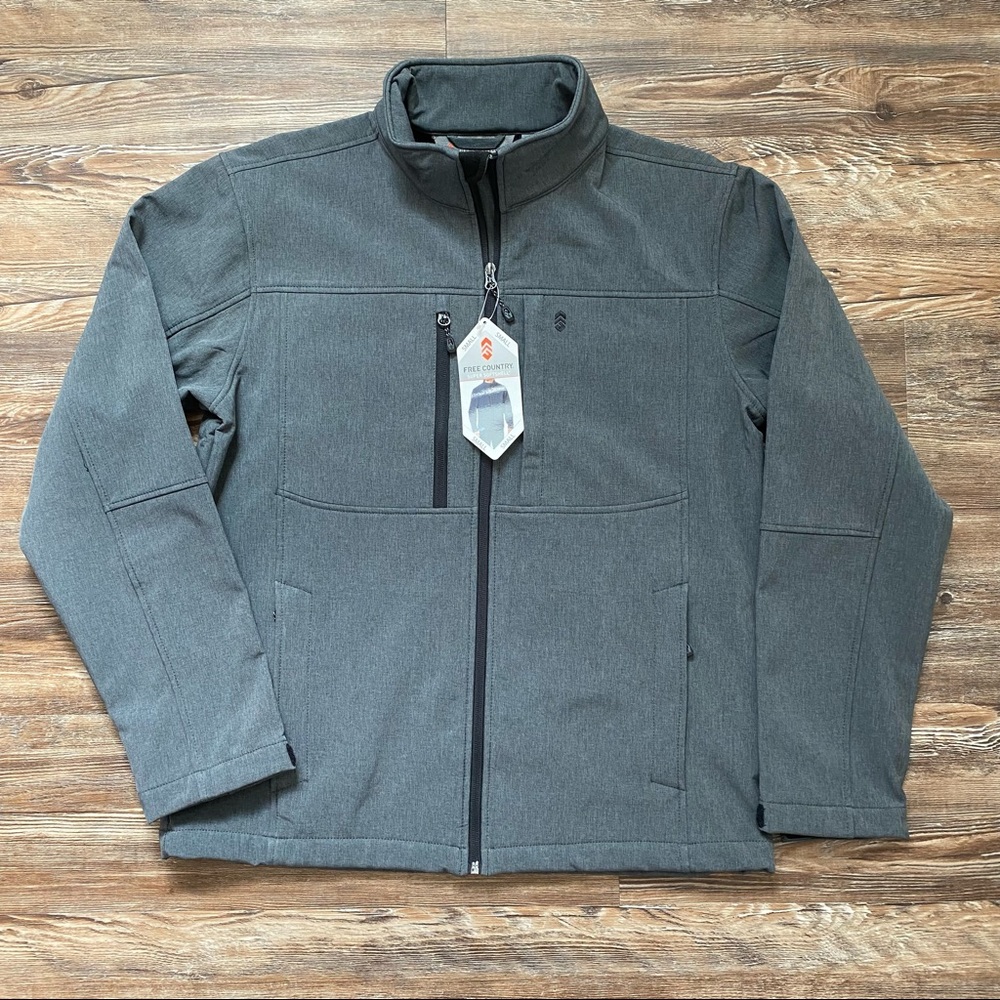 NWT Men’s Free Country Super Softshell Jacket Small Charcoal Gray Fleece Lined